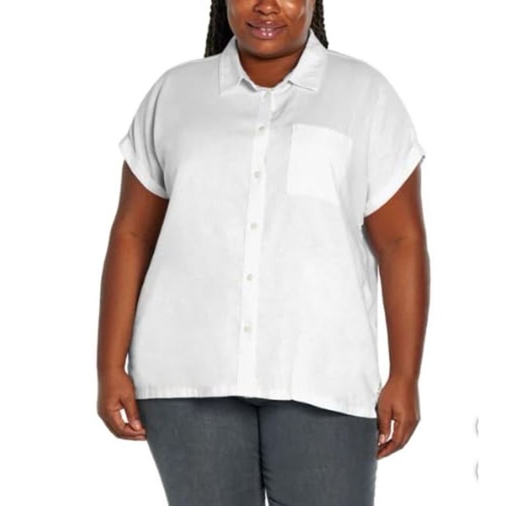 Orvis Linen Blend Womens Short Sleeve Shirt Button-Up with Collar size xxl